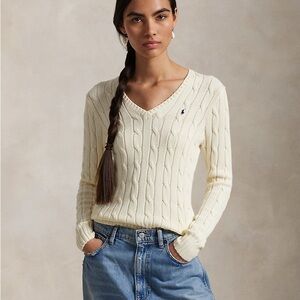 Polo Ralph Lauren Cable-Knit Cotton V-Neck Sweater - Cream | Size M